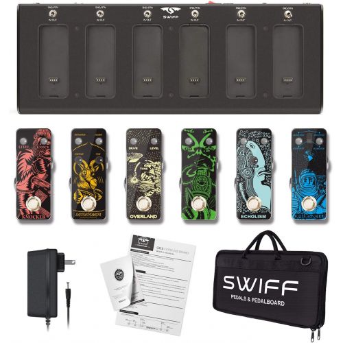  S SWIFF SWIFF Rock Style Cable Free Guitar Multi Effects Pedal Board Outdoor Music Guitar Pedalboard with 6pcs Digital Pedals - Compressor Distortion Overdrive Chorus Delay Reverb etc.