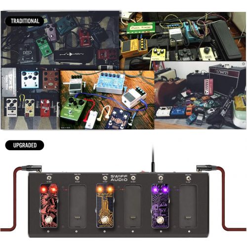  S SWIFF SWIFF Rock Style Cable Free Guitar Multi Effects Pedal Board Outdoor Music Guitar Pedalboard with 6pcs Digital Pedals - Compressor Distortion Overdrive Chorus Delay Reverb etc.