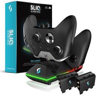 [아마존베스트]By Sliq Gaming Sliq Xbox One/One X/One S Controller Charger Station and Battery Pack - Includes 2 Rechargeable Batteries - Also Compatible with Elite and PC Versions (Black)