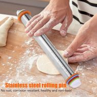 S-Trendy-Homes - 17 Inch Adjustable Rolling Pin With 4 Removable Adjustable Thickness Rings Roller Fondant Baking Kitchen Accessories