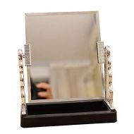 S-World-4Home - Portable Silver Mirror Desk Type Single Side Cosmetic Makeup Mirrors with Black Base 360 Rotation Function Glass Mirror