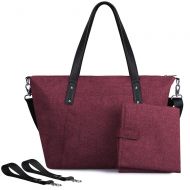 S-ZONE Large Baby Diaper Tote Bag with Changing Pad and Stroller Straps - Designer Fashion Ladies Handbag (Wine Red)