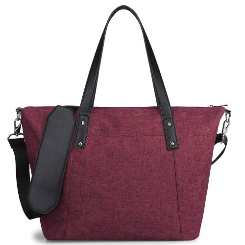  S-ZONE Large Baby Diaper Tote Bag with Changing Pad and Stroller Straps - Designer Fashion Ladies Handbag (Wine Red)