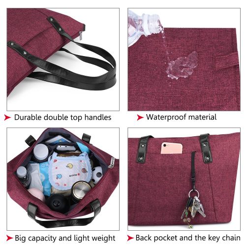  S-ZONE Large Baby Diaper Tote Bag with Changing Pad and Stroller Straps - Designer Fashion Ladies Handbag (Wine Red)