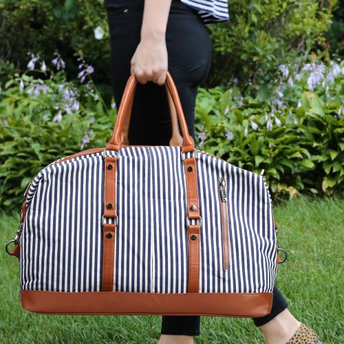  S-ZONE Women Travel Duffel Weekender Carryon Shoulder Tote Bag Canvas PU Leather