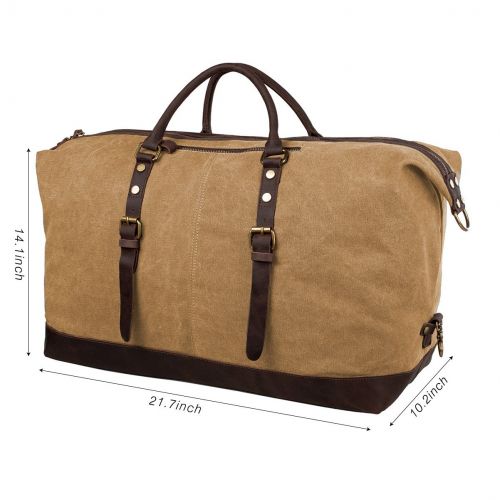  S-ZONE Oversized Canvas Genuine Leather Trim Travel Tote Duffel Shoulder Weekend Bag Weekender Overnight Carryon Handbag