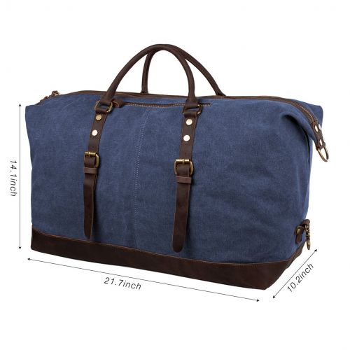  S-ZONE Oversized Canvas Genuine Leather Trim Travel Tote Duffel Shoulder Weekend Bag Weekender Overnight Carryon Handbag