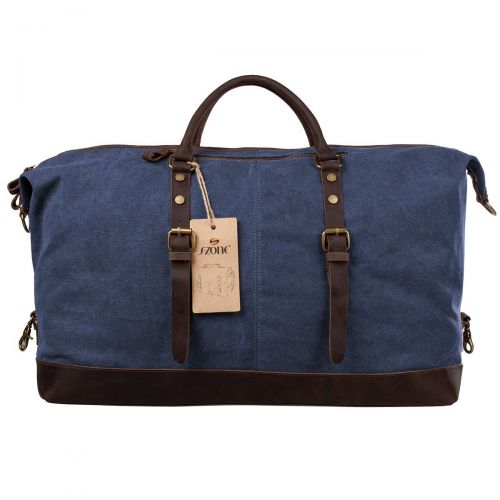  S-ZONE Oversized Canvas Genuine Leather Trim Travel Tote Duffel Shoulder Weekend Bag Weekender Overnight Carryon Handbag
