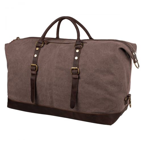  S-ZONE Oversized Canvas Genuine Leather Trim Travel Tote Duffel Shoulder Weekend Bag Weekender Overnight Carryon Handbag