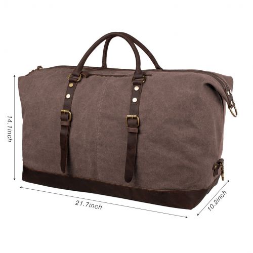  S-ZONE Oversized Canvas Genuine Leather Trim Travel Tote Duffel Shoulder Weekend Bag Weekender Overnight Carryon Handbag