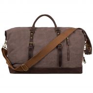S-ZONE Oversized Canvas Genuine Leather Trim Travel Tote Duffel Shoulder Weekend Bag Weekender Overnight Carryon Hand Bag