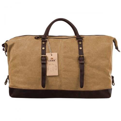  S-ZONE Oversized Canvas Genuine Leather Trim Travel Tote Duffel Shoulder Weekend Bag Weekender Overnight Carryon Hand Bag