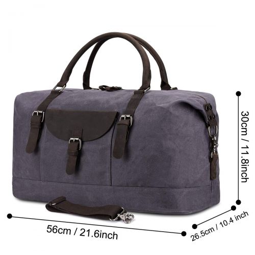  S-ZONE Oversized Travel Duffel Tote Bag Waterproof Waxed Canvas Genuine Leather Weekend Bag Carryon Overnight Weekender Handbag (Khaki)