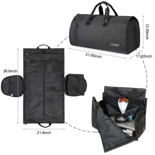  S-ZONE Water Resistance 2 in 1 Convertible Suit Carry On Garment Bag with Shoe Compartment Foldable Luggage Duffle Bag(Black)