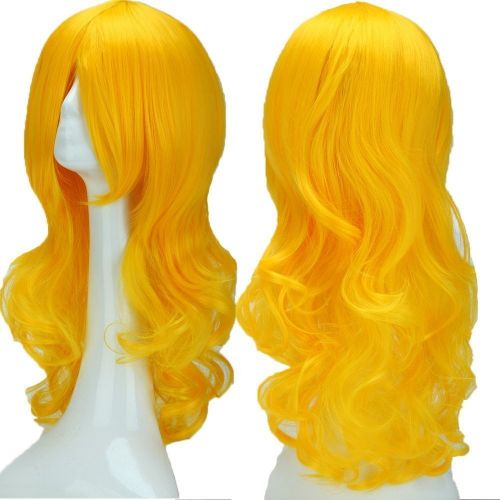  S-noilite 2-5 Days Delivery Unisex Japanese Anime Cosplay Wigs Synthetic Long Curly Full Party Costume Wig Layered with Bangs and Cap Halloween Wigs for Women Men Girl Boy Teens (24-Curly,Ye