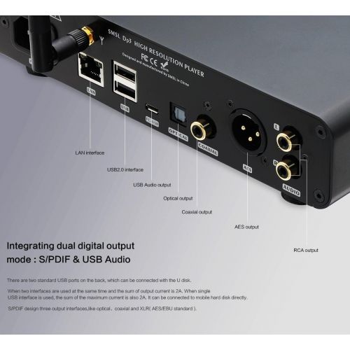  Balanced Headphone Amplifier SMSL DP3 DSD HIFI Digital Turntable Hard Disk WIFI Network Music Player