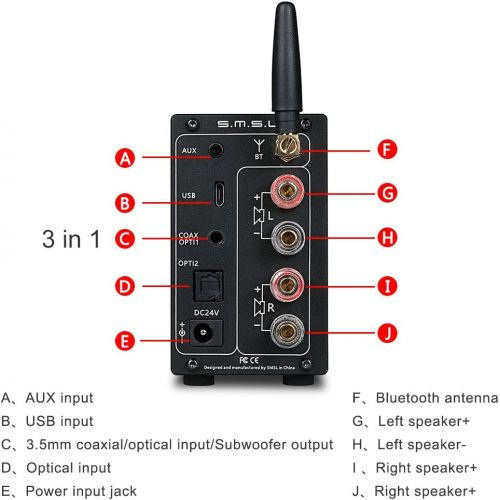  SMSL AD18 HIFI Audio Stereo Amplifier with Bluetooth 4.2 Supports Apt-X,USB DSP Full Digital Power Amplifier 2.1 for Speaker,Small 80Wx2 Class D Amplifier with Subwoofer Output