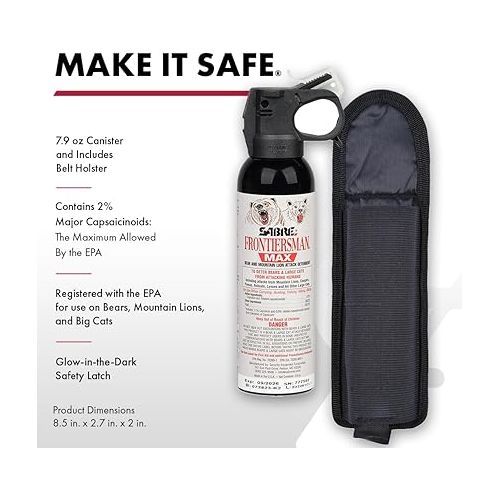  SABRE Frontiersman MAX 7.9 fl oz. Bear & Mountain Lion Attack Deterrent, Up to 40 ft Range, Contains 2% Major Capsaicinoids, Safer for You, Animals & The Environment, Glow-in-The-Dark Safety