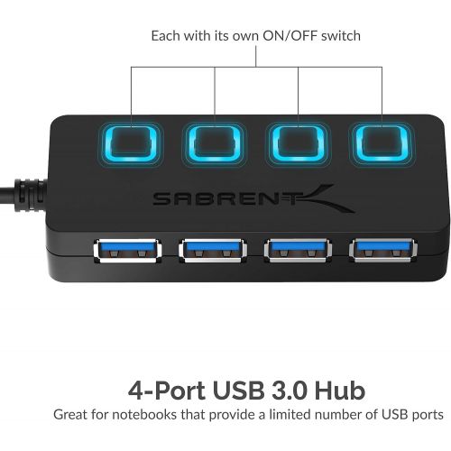  SABRENT 4-Port USB 3.0 Hub, Slim Data USB Hub with 2 ft Extended Cable, for MacBook, Mac Pro, Mac Mini, iMac, Surface Pro, XPS, PC, Flash Drive, Mobile HDD (HB-UM43)