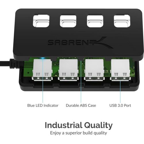  SABRENT 4-Port USB 3.0 Hub, Slim Data USB Hub with 2 ft Extended Cable, for MacBook, Mac Pro, Mac Mini, iMac, Surface Pro, XPS, PC, Flash Drive, Mobile HDD (HB-UM43)