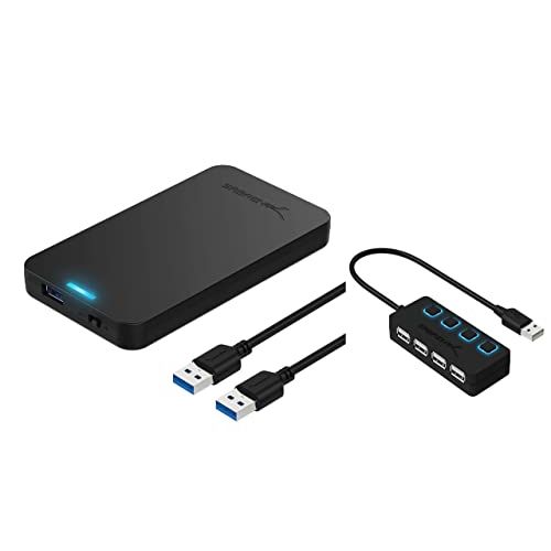  SABRENT 2.5-Inch SATA to USB 3.0 Tool-Free External Hard Drive Enclosure + 4-Port USB 2.0 Hub with Individual LED lit Power Switches
