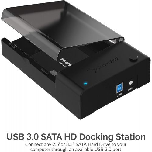  Sabrent USB 3.0 to SATA External Hard Drive Lay-Flat Docking Station with Built-in Cooling Fan for 2.5 or 3.5in HDD, SSD [Support UASP and 6TB] (EC-DFFN)