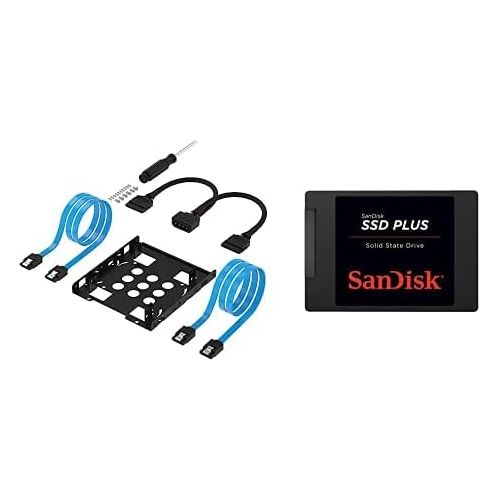  Sabrent 3.5-Inch to x2 SSD / 2.5-Inch Internal Hard Drive Mounting Kit [SATA and Power Cables Included] (BK-HDCC) + SanDisk SSD PLUS 1TB Internal SSD - SATA III 6 Gb/s, 2.5/7mm - S
