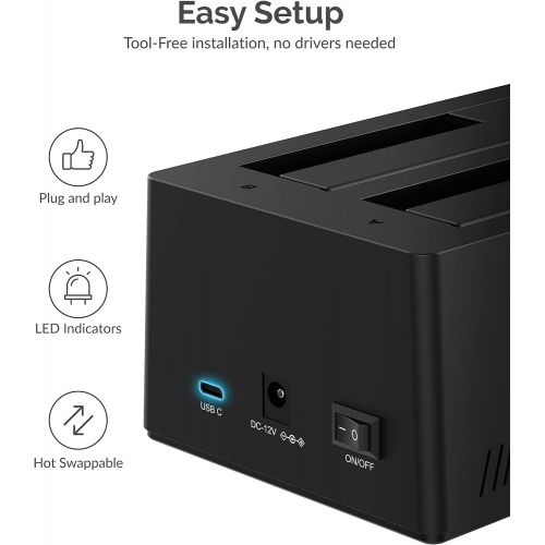  Sabrent USB Type-C SATA 2.5” & 3.5” Dual Bay Hard Drive Docking Station Offline Cloning Up to 5Gbps Tool-Free Installation (EC-CH2B)