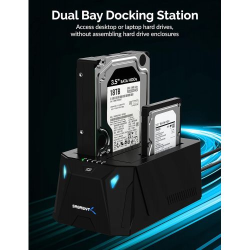  Sabrent USB Type-C SATA 2.5” & 3.5” Dual Bay Hard Drive Docking Station Offline Cloning Up to 5Gbps Tool-Free Installation (EC-CH2B)