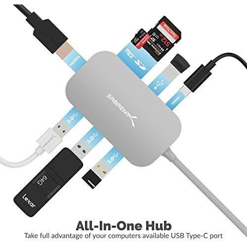  Sabrent 8-in-1 USB Type-C Hub with HDMI(4K) Output, 3 USB 3.0 Ports, 1 USB 2.0 Port, SDMicroSD Multi-Card Reader [4K and Power Delivery Support] (DS-UHCR)