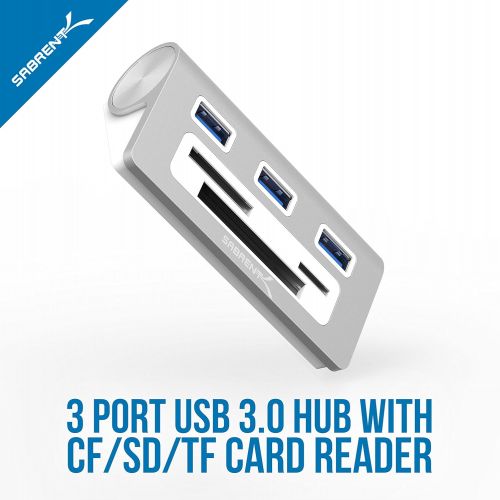  Sabrent Premium 3 Port Aluminum USB 3.0 Hub with Multi-in-1 Card Reader (12 Cable) for iMac, All MacBooks, Mac Mini, or Any PC (HB-MACR)