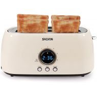 Toaster 4 slice, Toaster 2 long slot, SACVON Stainless Steel Toaster, Bagel, Defrost, Cancel, Reheat function, Digital Timer, Removable tray, 6 Shade setting, Beige