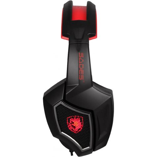  Sades SPIRITWOLF 3.5mm Version PC Over-Ear Stereo Gaming Headset Headband Headphones with Mic, Noise Reduction, Volume Control, LED Light for Computer Gamers(Black Red)