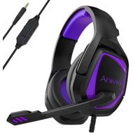 SADES Stereo Gaming Headset for Xbox One PS4 PC - Anivia MH602 Surround Sound Over-Ear Headphones Anti-Noise Mic,Volume Control Laptop, Mac,Smartphone, iPad - Black Purple