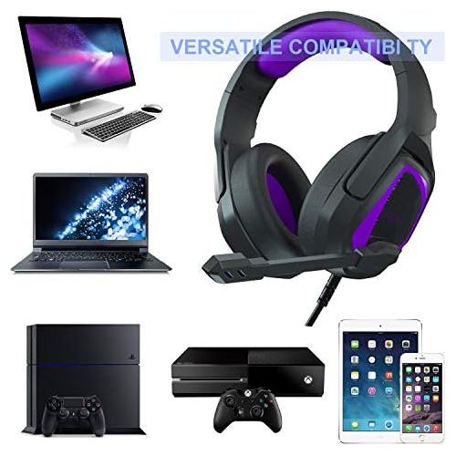  SADES Stereo Gaming Headset for Xbox One PS4 PC - Anivia MH602 Surround Sound Over-Ear Headphones Anti-Noise Mic,Volume Control Laptop, Mac,Smartphone, iPad - Black Purple