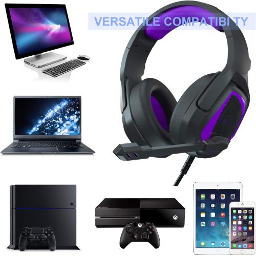  SADES Stereo Gaming Headset for Xbox One PS4 PC - Anivia MH602 Surround Sound Over-Ear Headphones Anti-Noise Mic,Volume Control Laptop, Mac,Smartphone, iPad - Black Purple