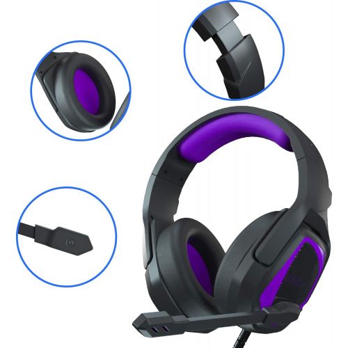  SADES Stereo Gaming Headset for Xbox One PS4 PC - Anivia MH602 Surround Sound Over-Ear Headphones Anti-Noise Mic,Volume Control Laptop, Mac,Smartphone, iPad - Black Purple