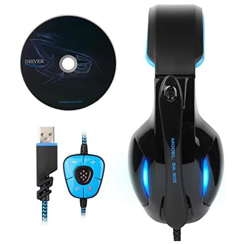  SADES Newest SA902 7.1 Channel Virtual Surround Sound USB Gaming Headset Over-ear Headphones with Noise Isolating Mic LED Light for PC Mac Computer Gamers(Black Blue)