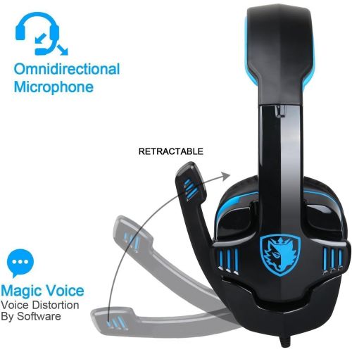  SADES SA708GT Stereo Gaming Headset, 3.5mm lnterface with Microphone, Suitable for PS4/PC/Xbox one (Black/Blue)