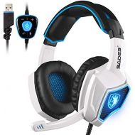 SADES Spirit Wolf 7.1 Surround Stereo Sound USB Computer Gaming Headset with Microphone,Over-the-Ear Noise Isolating,Breathing LED Light For PC Gamers (Black White)