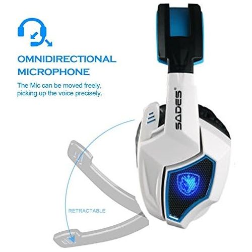  SADES Spirit Wolf 7.1 Surround Stereo Sound USB Computer Gaming Headset with Microphone,Over-the-Ear Noise Isolating,Breathing LED Light For PC Gamers (Black White)