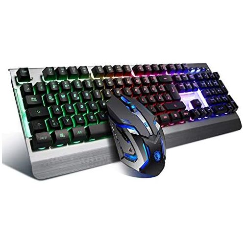  [아마존베스트]SADES WhisperⅡGaming Keyboard and Mouse Combo Wired LED RGB Backlit,104 Keys USB Ergonomic Wrist Rest Keyboard, 3200DPI 6 Button Mouse for Windows PC & Mac OS