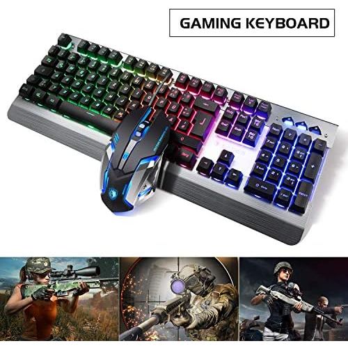  [아마존베스트]SADES WhisperⅡGaming Keyboard and Mouse Combo Wired LED RGB Backlit,104 Keys USB Ergonomic Wrist Rest Keyboard, 3200DPI 6 Button Mouse for Windows PC & Mac OS