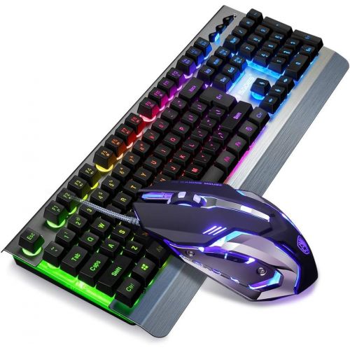  [아마존베스트]SADES WhisperⅡGaming Keyboard and Mouse Combo Wired LED RGB Backlit,104 Keys USB Ergonomic Wrist Rest Keyboard, 3200DPI 6 Button Mouse for Windows PC & Mac OS