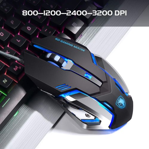  [아마존베스트]SADES WhisperⅡGaming Keyboard and Mouse Combo Wired LED RGB Backlit,104 Keys USB Ergonomic Wrist Rest Keyboard, 3200DPI 6 Button Mouse for Windows PC & Mac OS