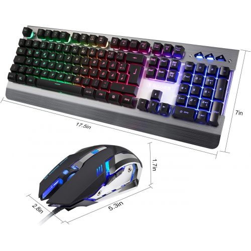  [아마존베스트]SADES WhisperⅡGaming Keyboard and Mouse Combo Wired LED RGB Backlit,104 Keys USB Ergonomic Wrist Rest Keyboard, 3200DPI 6 Button Mouse for Windows PC & Mac OS