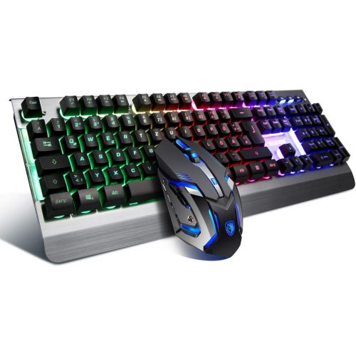  [아마존베스트]SADES WhisperⅡGaming Keyboard and Mouse Combo Wired LED RGB Backlit,104 Keys USB Ergonomic Wrist Rest Keyboard, 3200DPI 6 Button Mouse for Windows PC & Mac OS