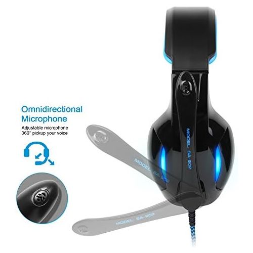  [아마존베스트]SADES Newest SA902 7.1 Channel Virtual Surround Sound USB Gaming Headset Over-ear Headphones with Noise Isolating Mic LED Light for PC Mac Computer Gamers(Black Blue)