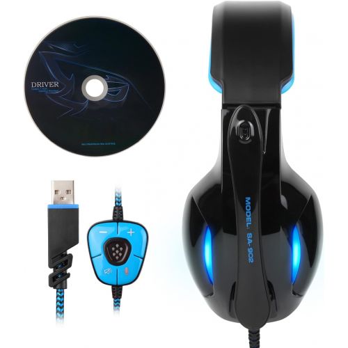  [아마존베스트]SADES Newest SA902 7.1 Channel Virtual Surround Sound USB Gaming Headset Over-ear Headphones with Noise Isolating Mic LED Light for PC Mac Computer Gamers(Black Blue)