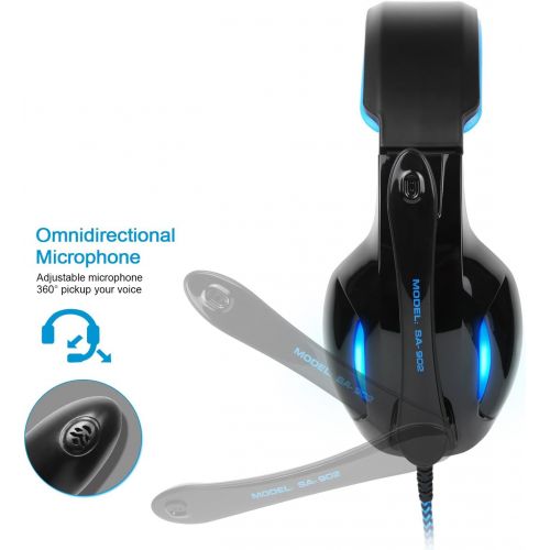  [아마존베스트]SADES Newest SA902 7.1 Channel Virtual Surround Sound USB Gaming Headset Over-ear Headphones with Noise Isolating Mic LED Light for PC Mac Computer Gamers(Black Blue)